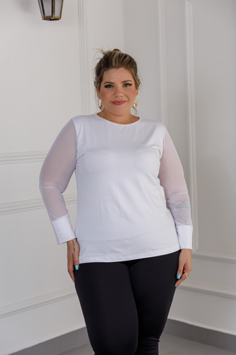 Blusa Manga Longa Tule Plus Size Mazal