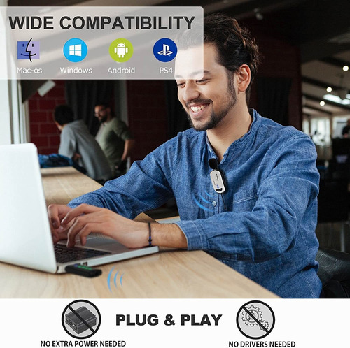 Microfono Solapa Inalambrico Para Pc Alvoxcon Lavalier Usb