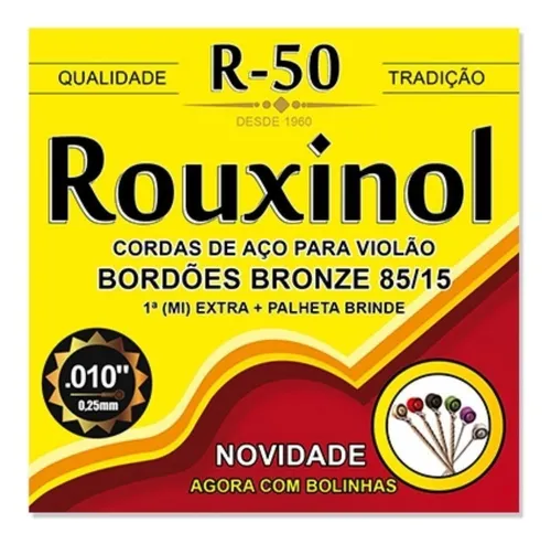 comprar Jg Corda Violão Aço Bronze 0.10 Rouxinol R50 Bolinha 1 Extra