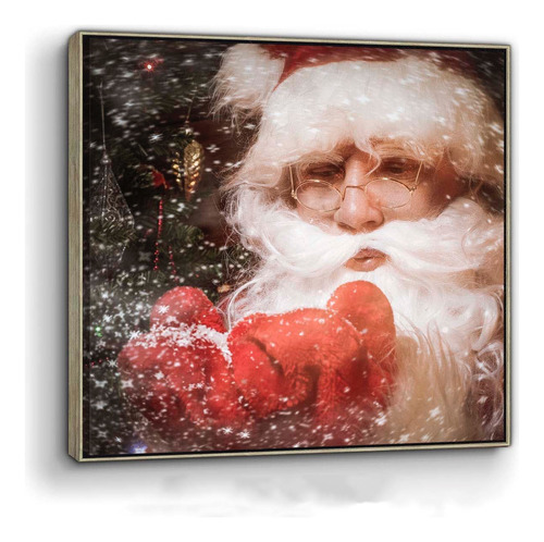 Cuadro Canvas Santa Claus Soplando Hd 30x30 Marco Flotante