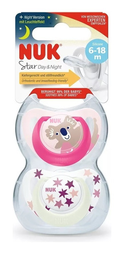 Set 2 Chupetes Nuk Star Day And Night Luminoso 6 A 18 Meses