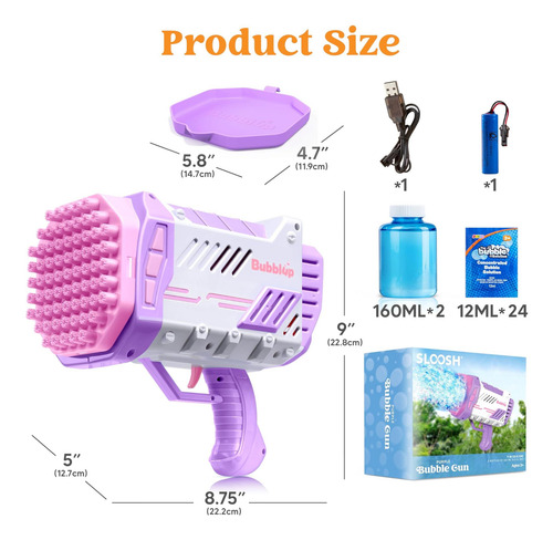 Sloosh Bubble Machine Gun Para Niños De 4 A 8 Años, Bazooka
