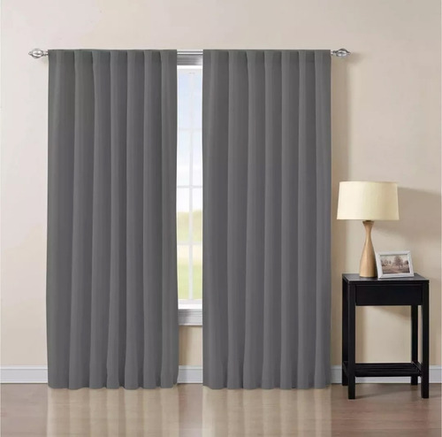 Cortinas Blackout Textil Bloquea Luz Presilla Oculta 2 Paños Gris