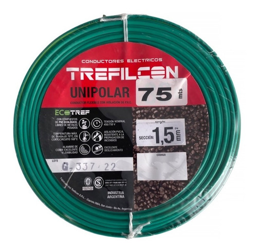 Cable Unipolar 1.5mm Normalizado Trefilcon Rollo X 75mts E.a