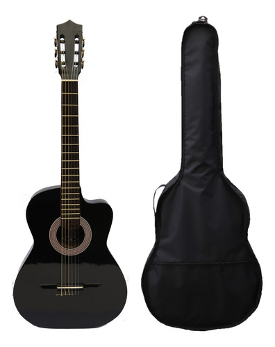 Guitarra acústica Richard Clásica con curva para diestros negra con funda doble hombrera