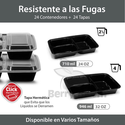 24 Contenedores Para Alimentos Con Tapa 3 Divisiones 32 Oz