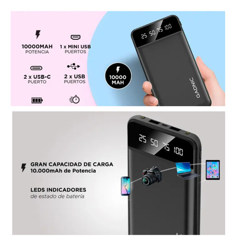 Cargador Portátil Power Bank Gadnic 10000 Mah Display Led Blanco