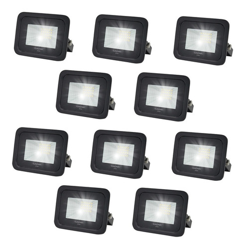 Kit 10 Reflectores Led Blanco 20w Exteriores Interiores Ip65 Color de la carcasa Negro