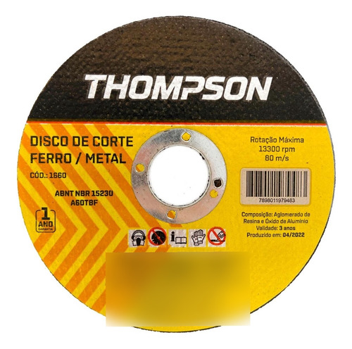 Disco Corte Ferro Thompson 4.1/2 X5/128 X7/8  - Fino 1,0mm -
