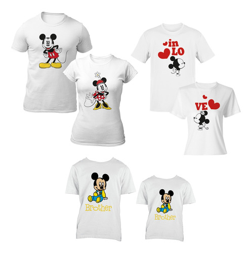 6pack - Playera Blusa Familia Mickey Minnie Pareja + Junior 