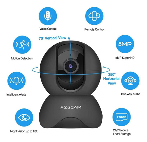Cámara De Seguridad Interior Foscam 5mp 360o Noctu...