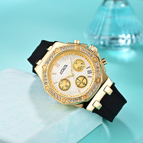 Reloj Zoea Ez8045-j Dorado Cuarzo Hombre/mujer Prueba Agua Correa Negro