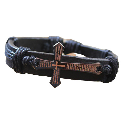 Pulsera Cuero Cruz Hombre Mujer Manilla Ajustable + Envio