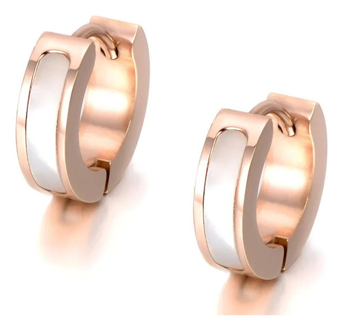 Par Brinco Feminino Luna Banho Rosê Gold 18k Aço Cirúrgico Cor Rosa