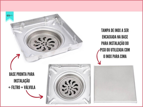 Ralo Invisível Inox Tampa Oculta Quadrado 10x10 Não É Pvc