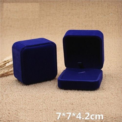 Imagen 6 de 6 de Set 2 Cajas De Terciopelo Anillo Aros Joyas Azul 7x7x4cm