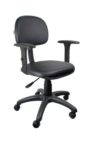 Imagem 1 de 2 de Cadeira de escritório Ultra Móveis Corporativo Secretaria couro ecológico com braço base preto  preta com estofado de couro sintético