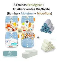 Comprar Kit 8 Fraldas Ecológicas De Pano Moderna +10 Abs Happy Flute