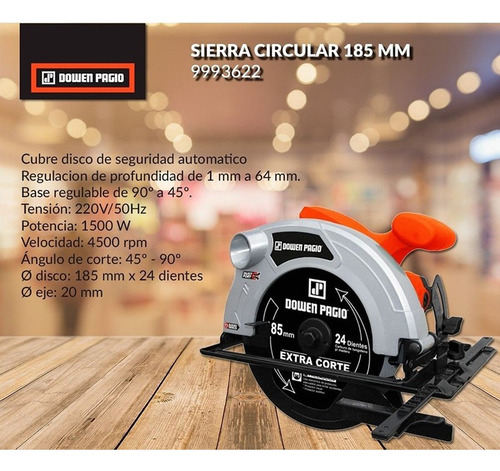 Sierra Circular De Mano Dowen Pagio 185 Mm 1500 Watts