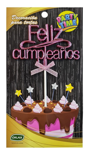 Topper De Torta Adorno Rosa Feliz Cumpleaños 