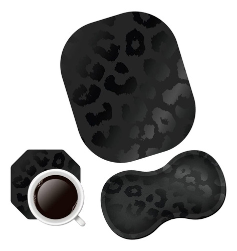 Almohadilla Ergonomica Para Reposamuñeca Leopardo Negro + 3