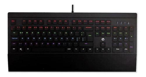 Imagen 1 de 2 de Teclado gamer HP GK500 QWERTY español latinoamérica color negro con luz RGB