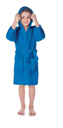 Roupão Flannel Fleece Com Capuz Infantil Azul