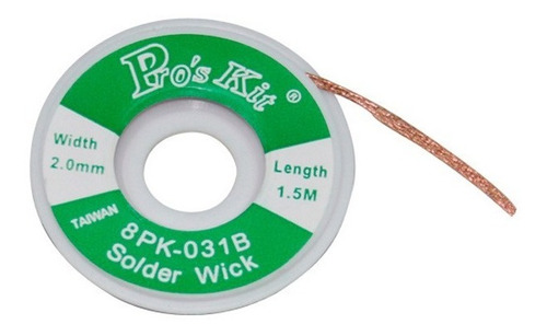 Imagen 1 de 3 de Malla Cinta Desoldante Proskit 2mm Para Desoldar De Cobre 1.5 Metros Ideal Electrónica
