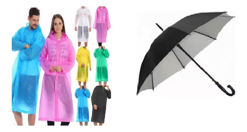 Pack Paraguas Grande + Poncho Impermeable Lluvia Invierno