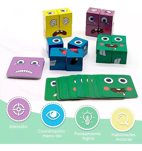 Juego De Expresión Cubo Cambia De Cara Puzzle + Campana