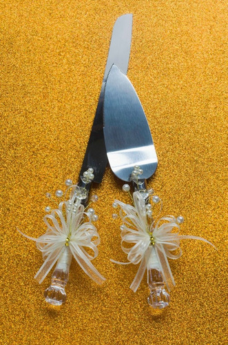 Imagen 3 de 4 de Set Pala Cuchillo Pastel Boda Decorado Recuerdo Kim Hadas