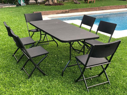 Juego De Jardin Simil Ratan 7 Piezas Caño Y Plastico