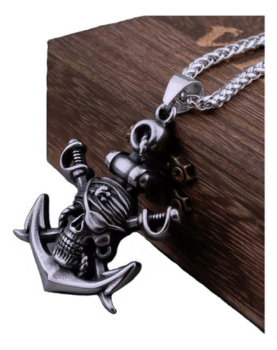 Collar Hombre De Lujo Calavera Ancla Nórdico Caja Vikings