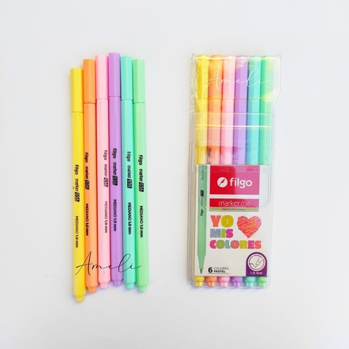 Marcador Fino Pastel Pack X6 Filgo Marker 036 Trazo 1mm