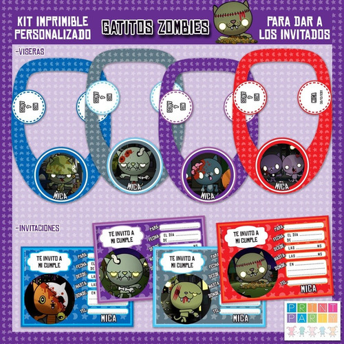 Gatitos Zombies Kit Imprimible Personalizado Con Candy Bar