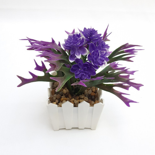 Flores Con Macetera Artificial 19 Cm Violeta M6  #90320