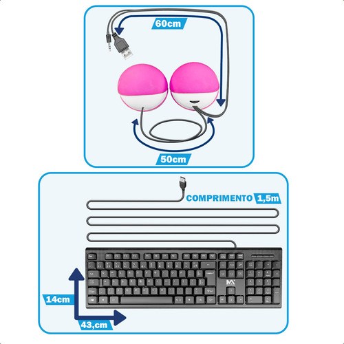 Teclado Ergonômico Usb Preto Caixa De Som Auricular Caixinha P2 Kit Computador Notebook