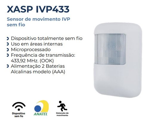 Sensor Presença Movimento Pir Sem Fio Rf433 P Central Alarme
