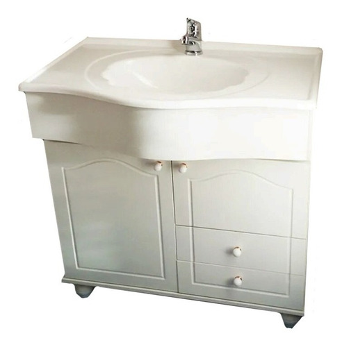 Vanitory Madera Baño Blanco Bacha Marmolina Cajones 70 Cm