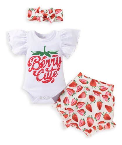 Ropa Con Estampado De Fresas Con Volantes Para Niñas, Bonito