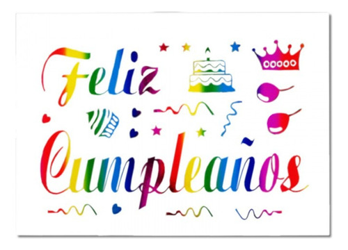 Stickers Para Globos Feliz Cumpleaños - Arcoíris *6 Unidades