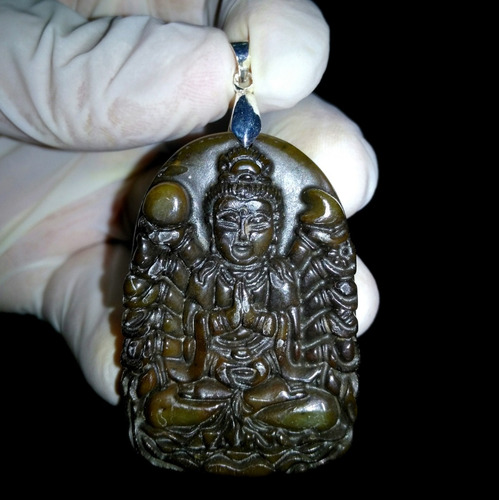 Colgante Jade Tallado En Kwan Yin Con Agarre De Plata 925