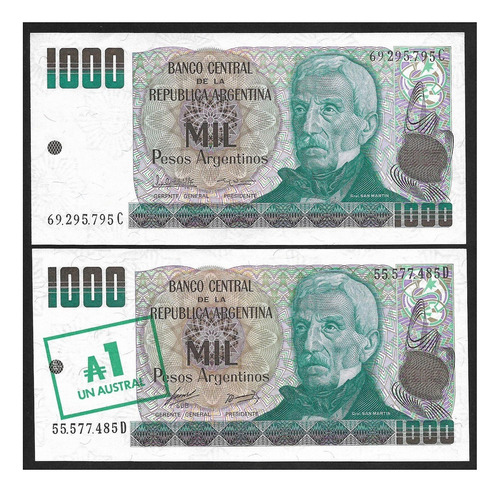 Grr-2 Billetes Argentina 1000 Pesos A. 1983 Y 1 Austral 1985