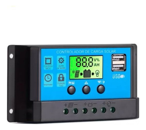 Controlador De Carga Solar 50a Pwm Usb 12v 24v Tela Lcd Usb