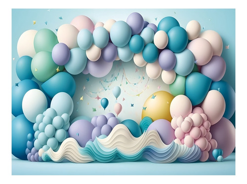 Fundo Fotográfico Cenário Balões Em Tecido 2,20m X1,50m F398 Cor Azul Desenho Impresso Horizontal