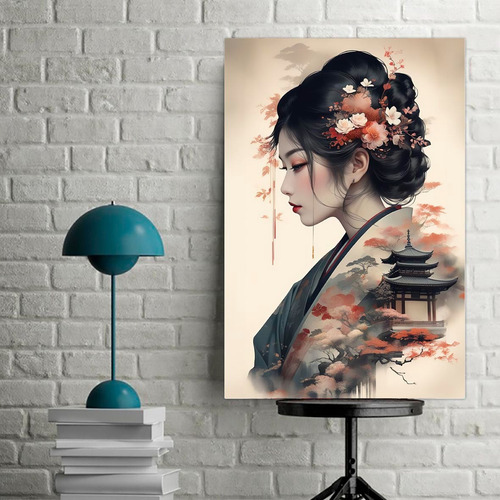 Cuadro Decorativo Geisha Oriente Japón Katana (60x40 Cm)