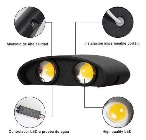 Lampara Led Aplique Pared 4 Luces Luz Cálida Int/ext Muro