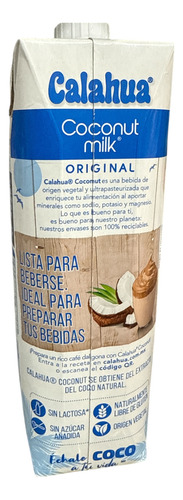 Bebida De Coco Calahua 1l Sin AzĂșcar, Sin Lactosa.