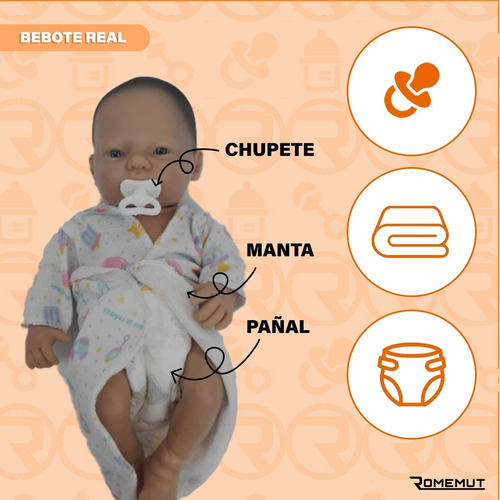 Imagen 4 de 5 de Bebe Reborn Argentina Bebote Mini Bebe + Pañal Y Chupete