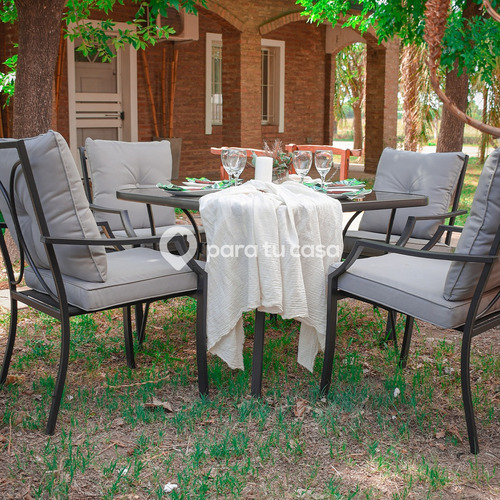 Juego Jardín Sillas Sillones Mesa 5 Piezas Negro Ct